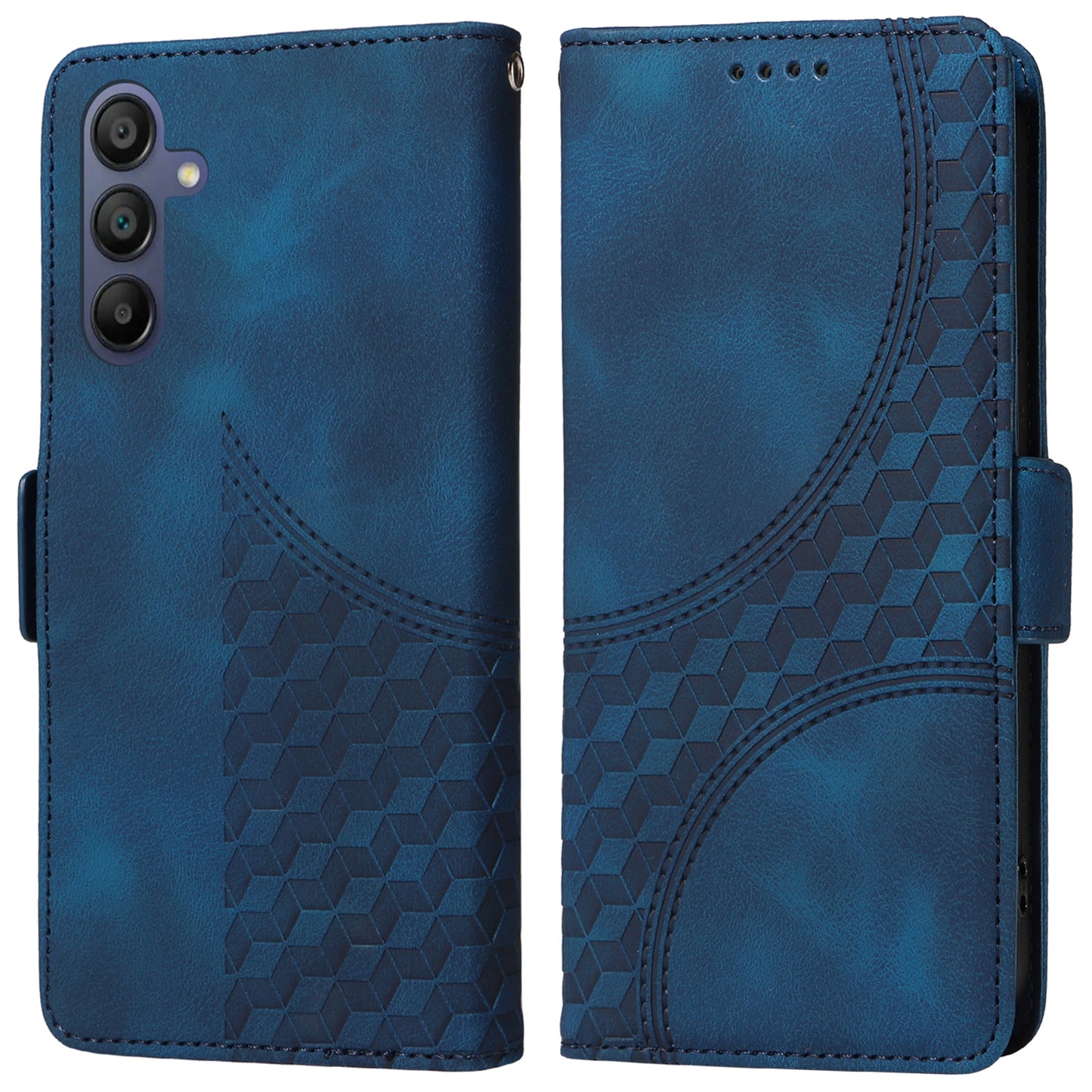 For Samsung Galaxy A16 5G / A16 4G Case PU Leather Phone Cover Rhombus Starry Imprinted - Blue