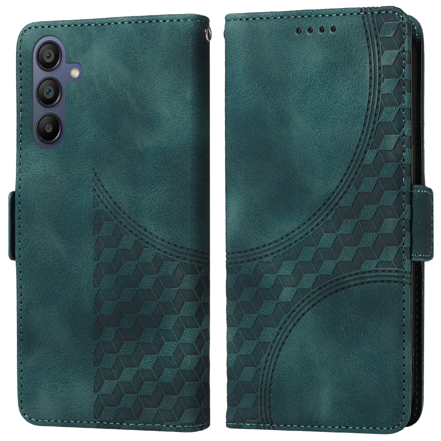 For Samsung Galaxy A16 5G / A16 4G Case PU Leather Phone Cover Rhombus Starry Imprinted - Green