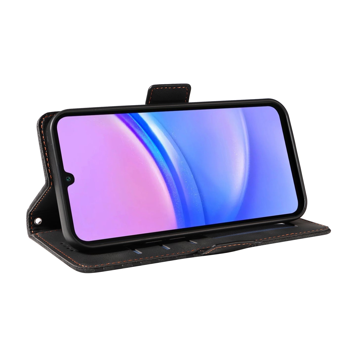 For Samsung Galaxy A16 5G / A16 4G Case PU Leather Phone Cover Rhombus Starry Imprinted - Black