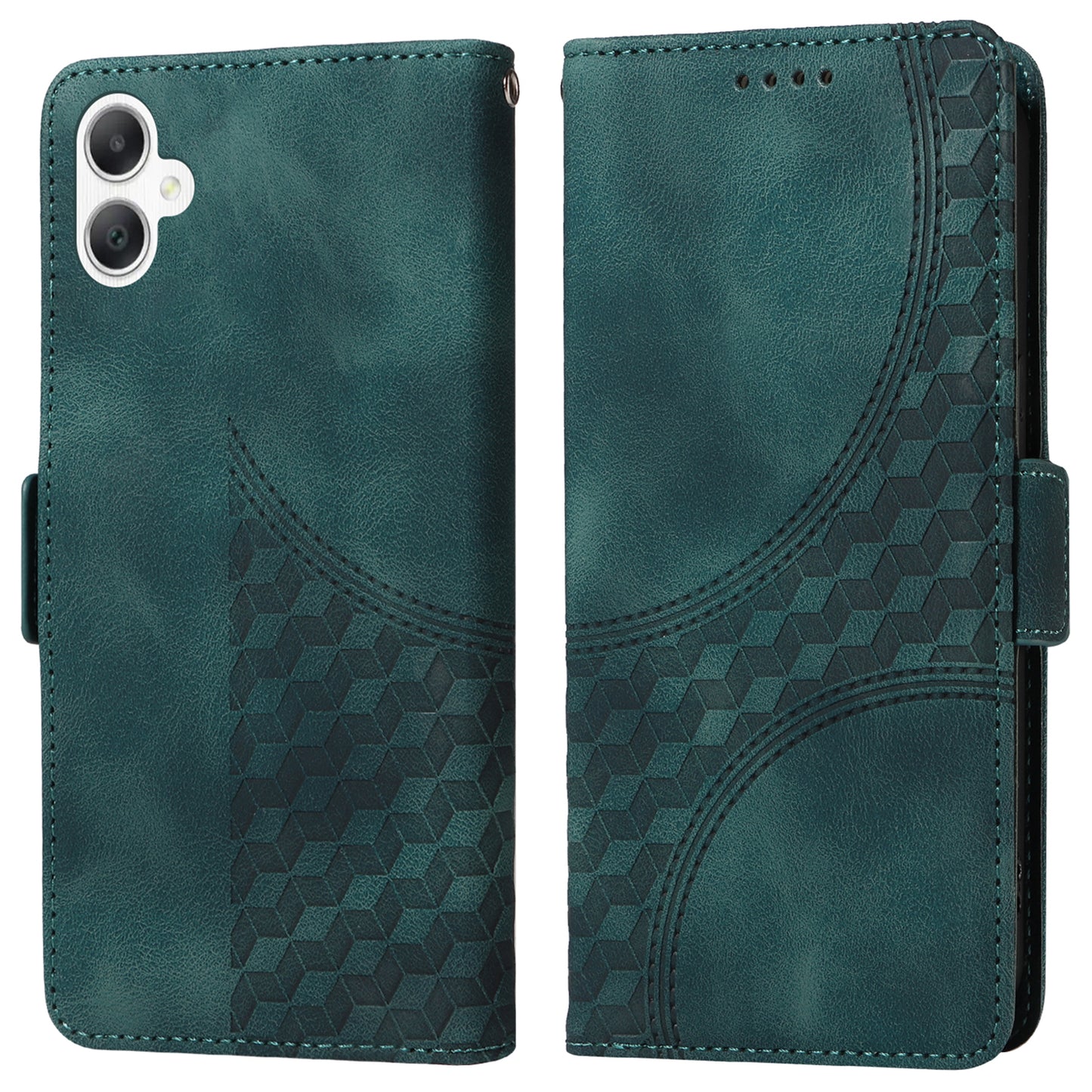 For Samsung Galaxy A06 Case PU Leather Phone Cover Rhombus Starry Imprinted - Green