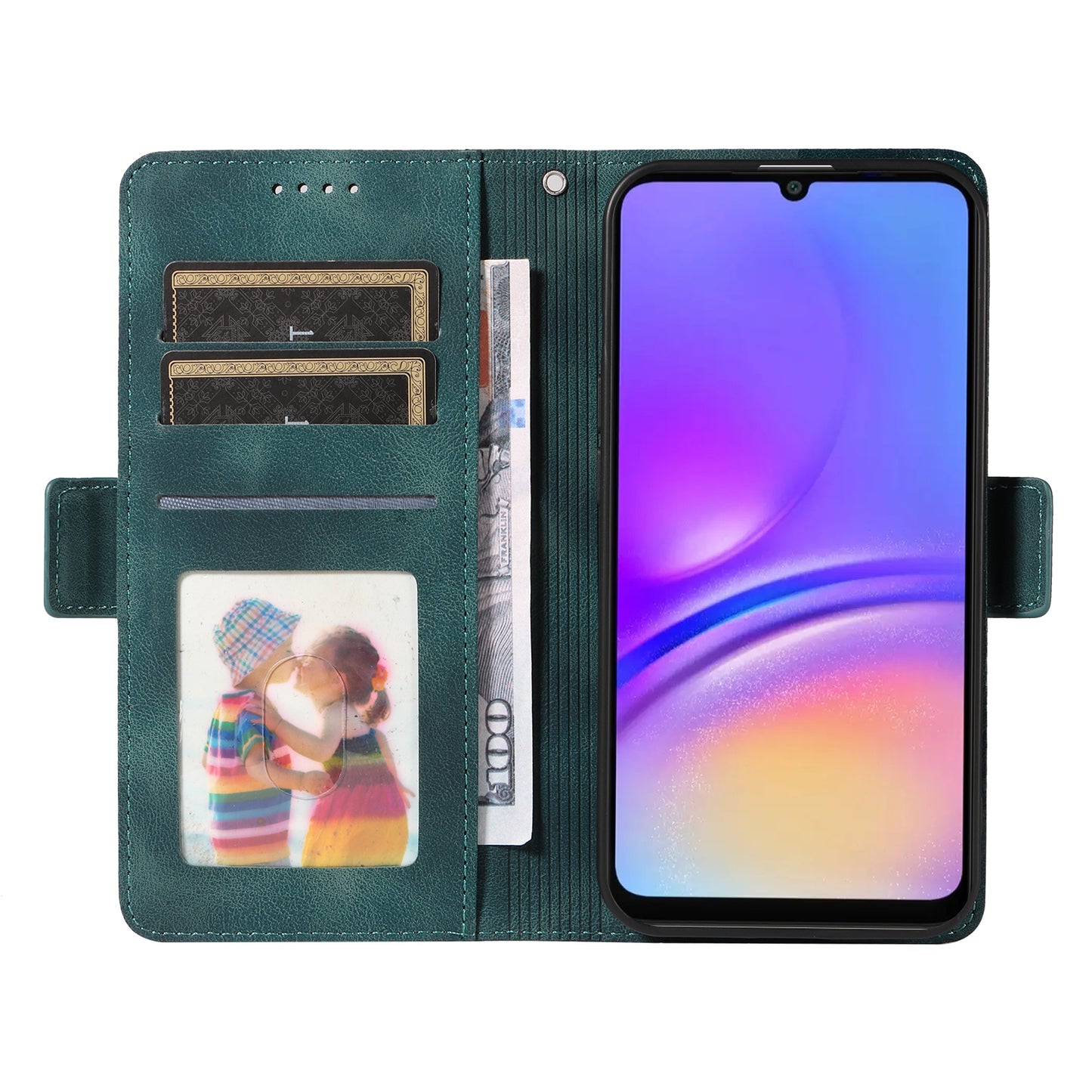 For Samsung Galaxy A06 Case PU Leather Phone Cover Rhombus Starry Imprinted - Green