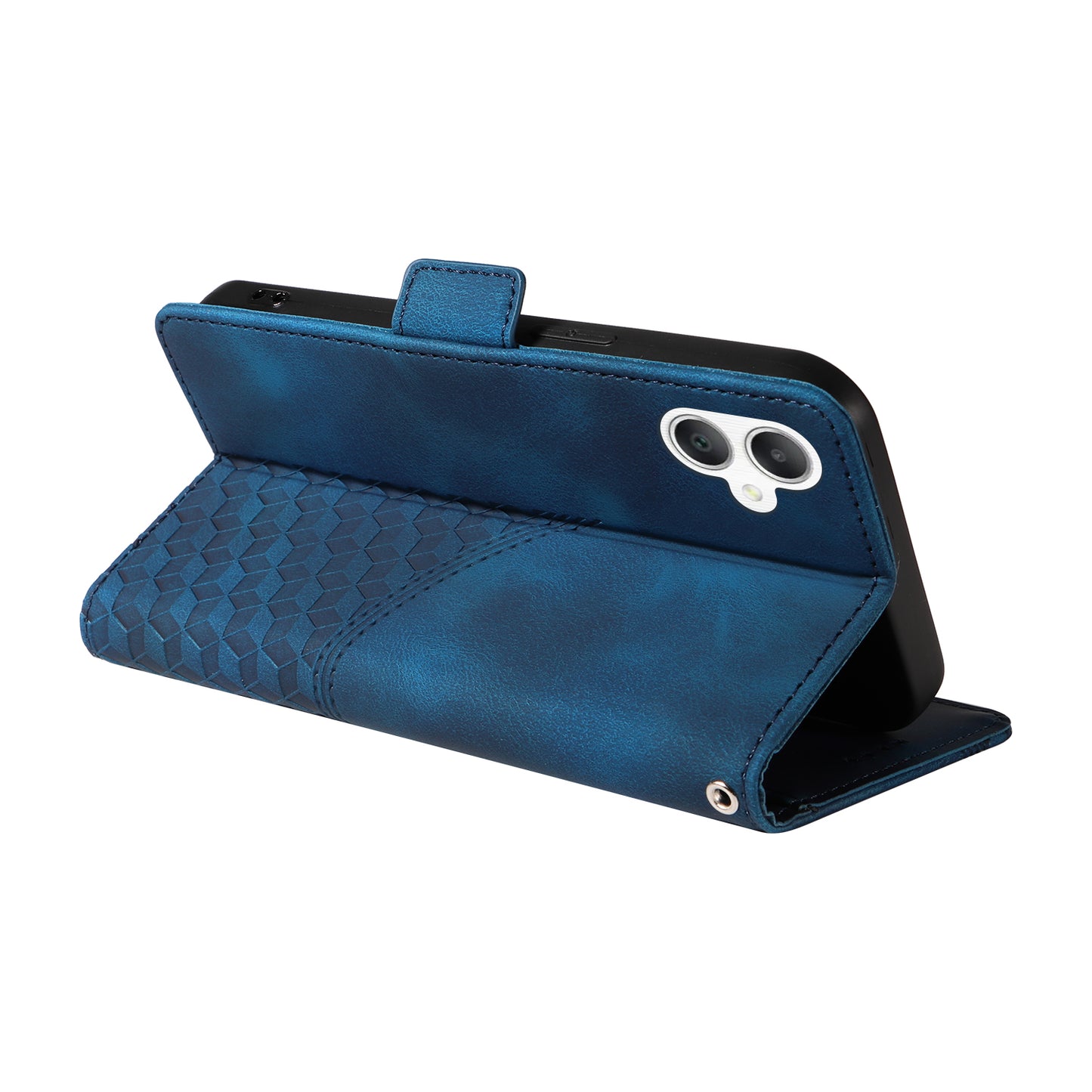 For Samsung Galaxy A06 Case PU Leather Phone Cover Rhombus Starry Imprinted - Blue