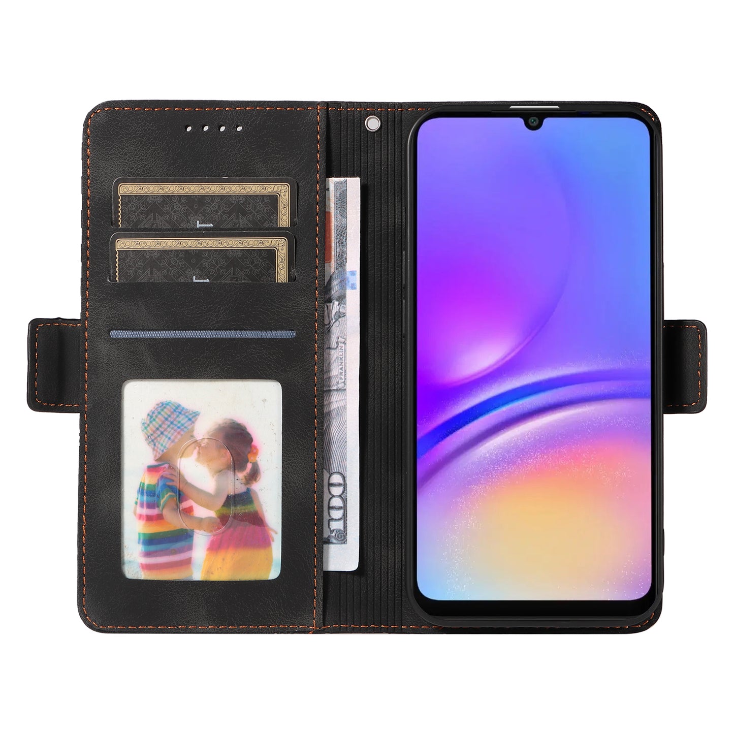 For Samsung Galaxy A06 Case PU Leather Phone Cover Rhombus Starry Imprinted - Black