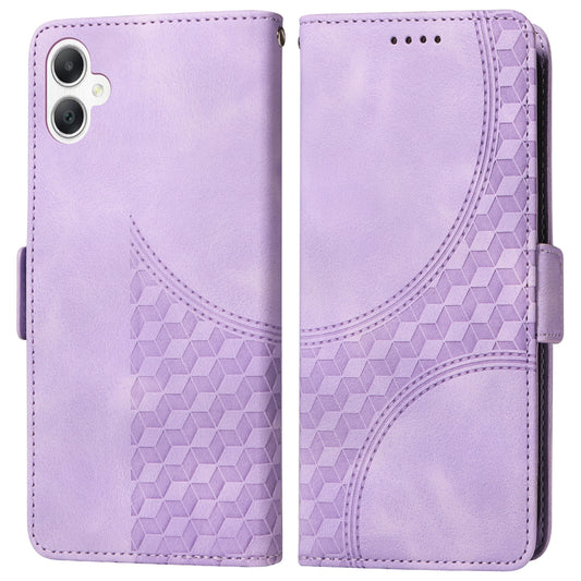 For Samsung Galaxy A06 Case PU Leather Phone Cover Rhombus Starry Imprinted - Purple