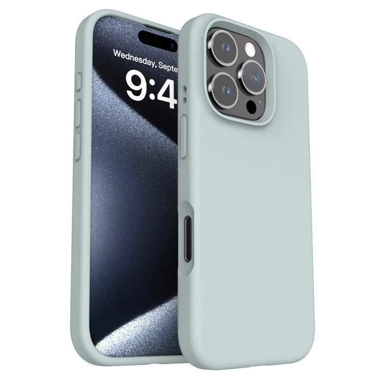 For iPhone 16 Pro Case PC+Liquid Silicone Anti-Scratch Lining Phone Cover - Blue Grey