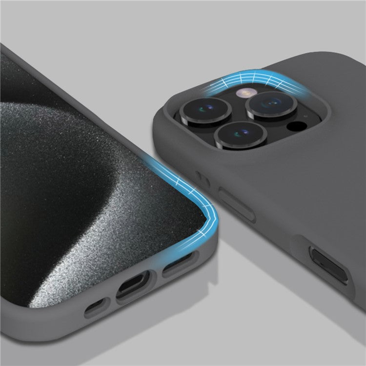 For iPhone 16 Pro Case PC+Liquid Silicone Anti-Scratch Lining Phone Cover - Blue Grey