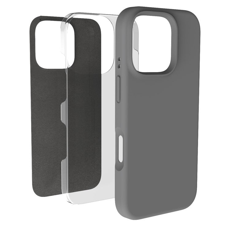 For iPhone 16 Pro Case PC+Liquid Silicone Anti-Scratch Lining Phone Cover - Blue Grey