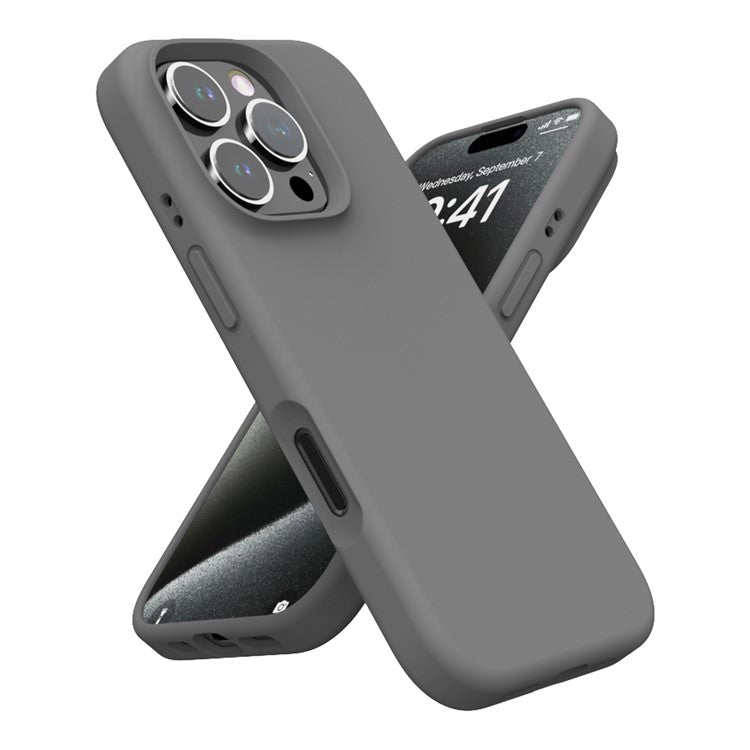 For iPhone 16 Pro Case PC+Liquid Silicone Anti-Scratch Lining Phone Cover - Blue Grey