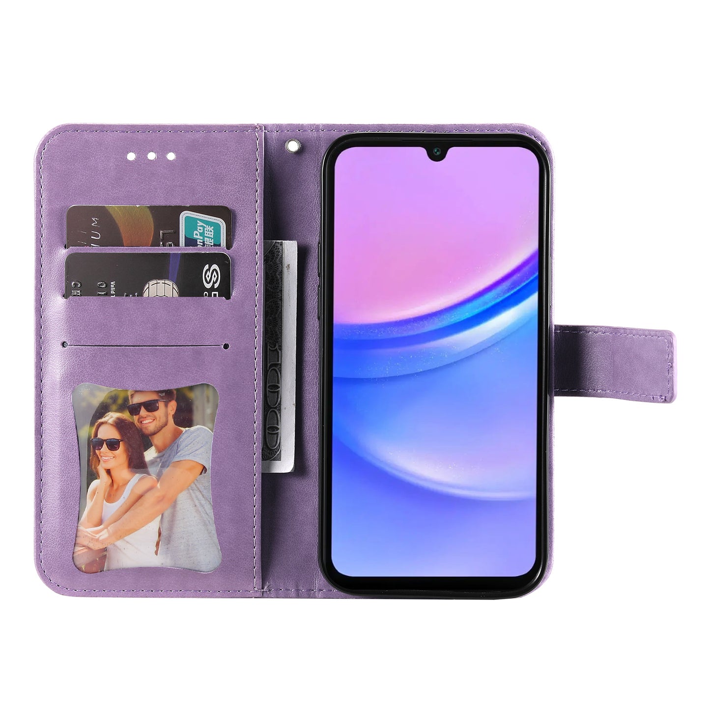 For Samsung Galaxy A16 5G / A16 4G Case PU Leather Wallet Floral Phone Cover Stand View - Purple