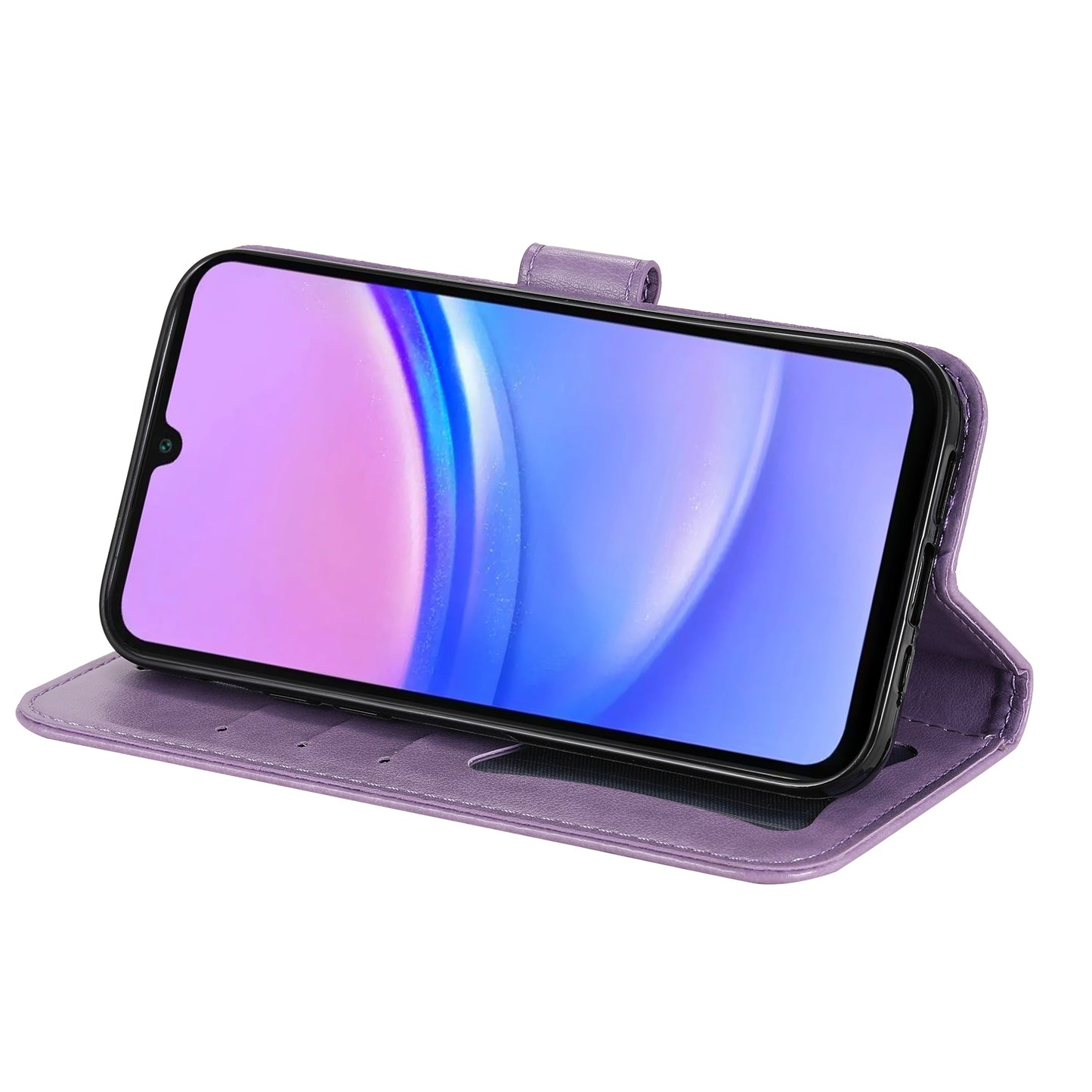 For Samsung Galaxy A16 5G / A16 4G Case PU Leather Wallet Floral Phone Cover Stand View - Purple