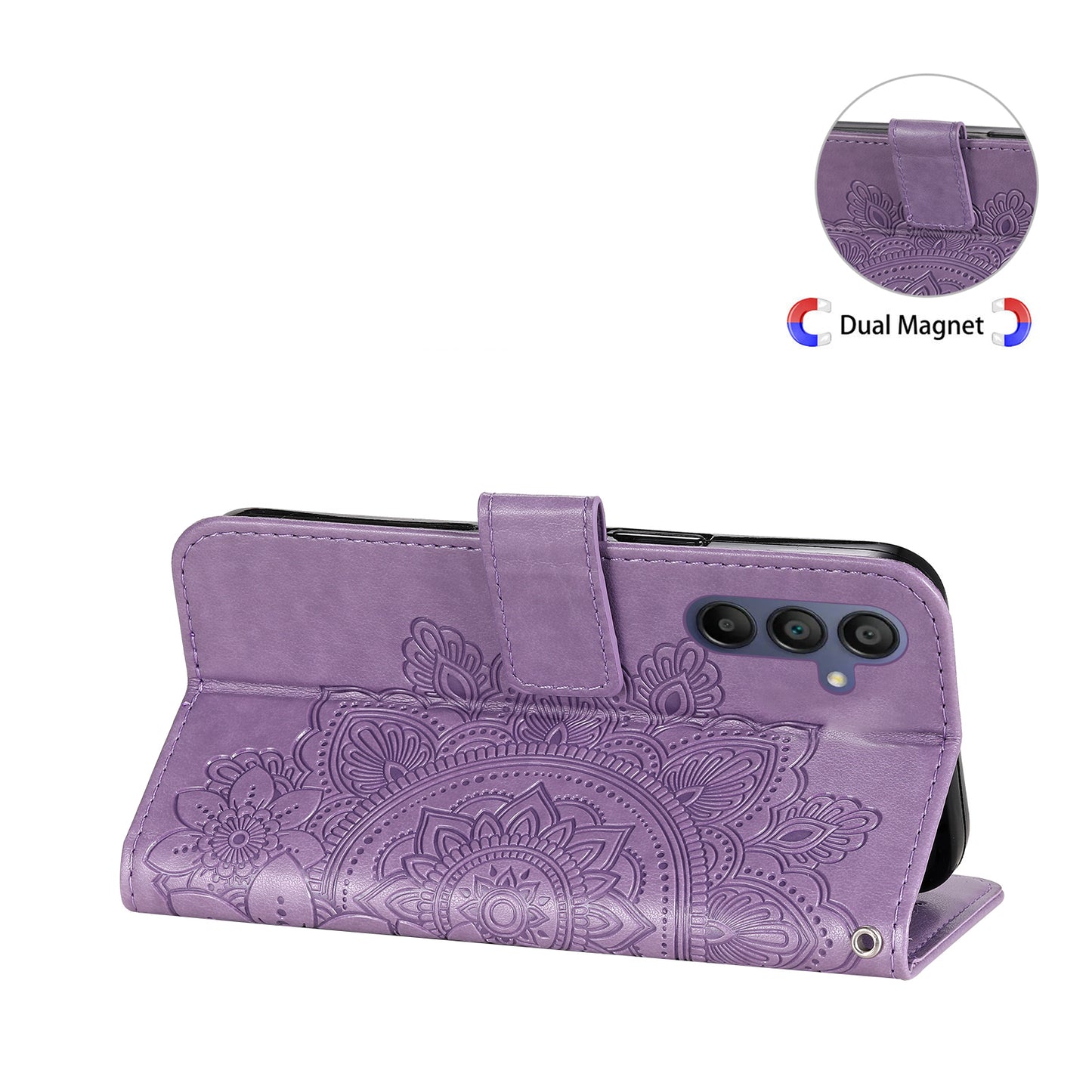 For Samsung Galaxy A16 5G / A16 4G Case PU Leather Wallet Floral Phone Cover Stand View - Purple
