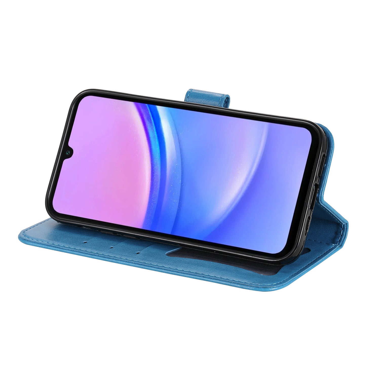 For Samsung Galaxy A16 5G / A16 4G Case PU Leather Wallet Floral Phone Cover Stand View - Blue