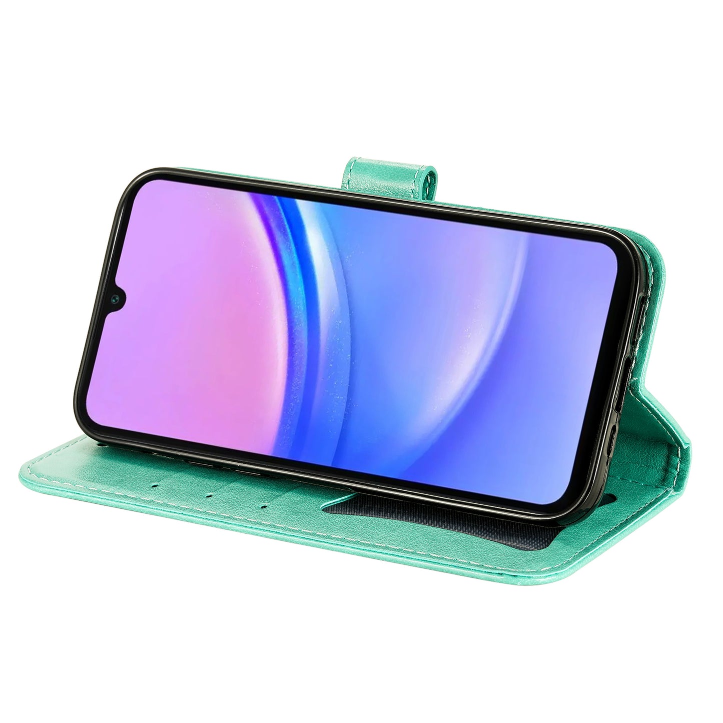 For Samsung Galaxy A16 5G / A16 4G Case PU Leather Wallet Floral Phone Cover Stand View - Green