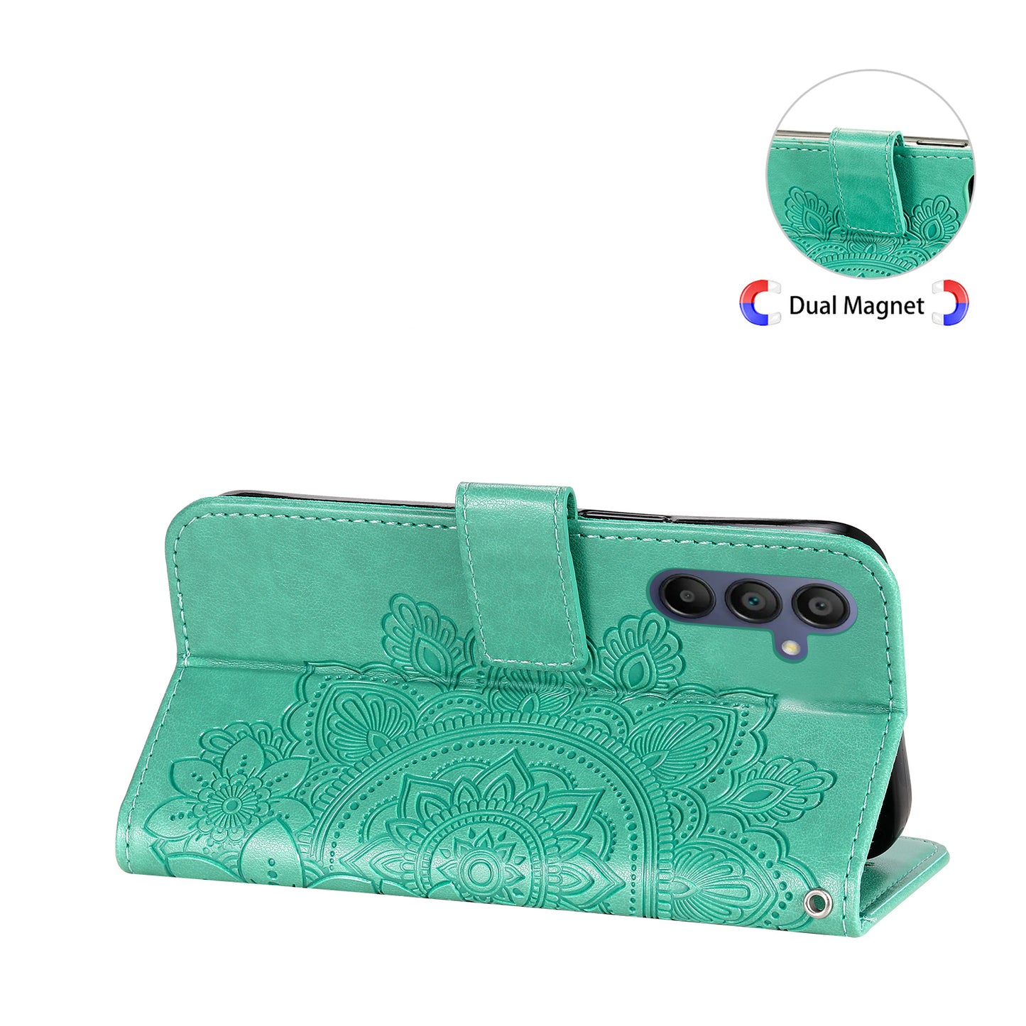 For Samsung Galaxy A16 5G / A16 4G Case PU Leather Wallet Floral Phone Cover Stand View - Green