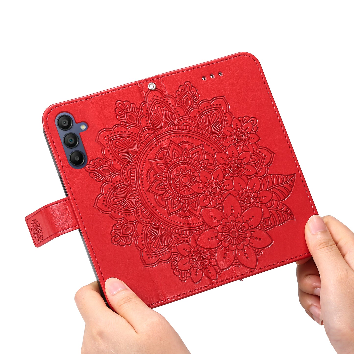 For Samsung Galaxy A16 5G / A16 4G Case PU Leather Wallet Floral Phone Cover Stand View - Red