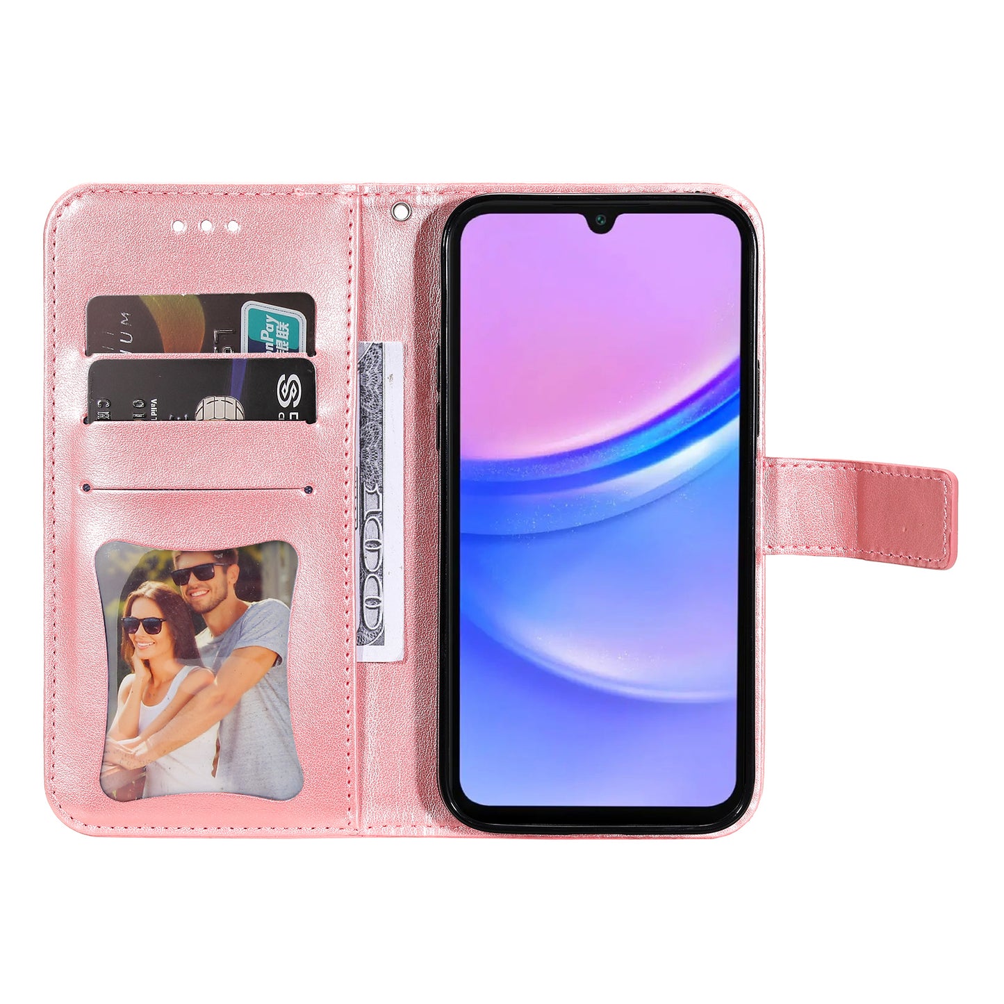 For Samsung Galaxy A16 5G / A16 4G Case PU Leather Wallet Floral Phone Cover Stand View - Pink