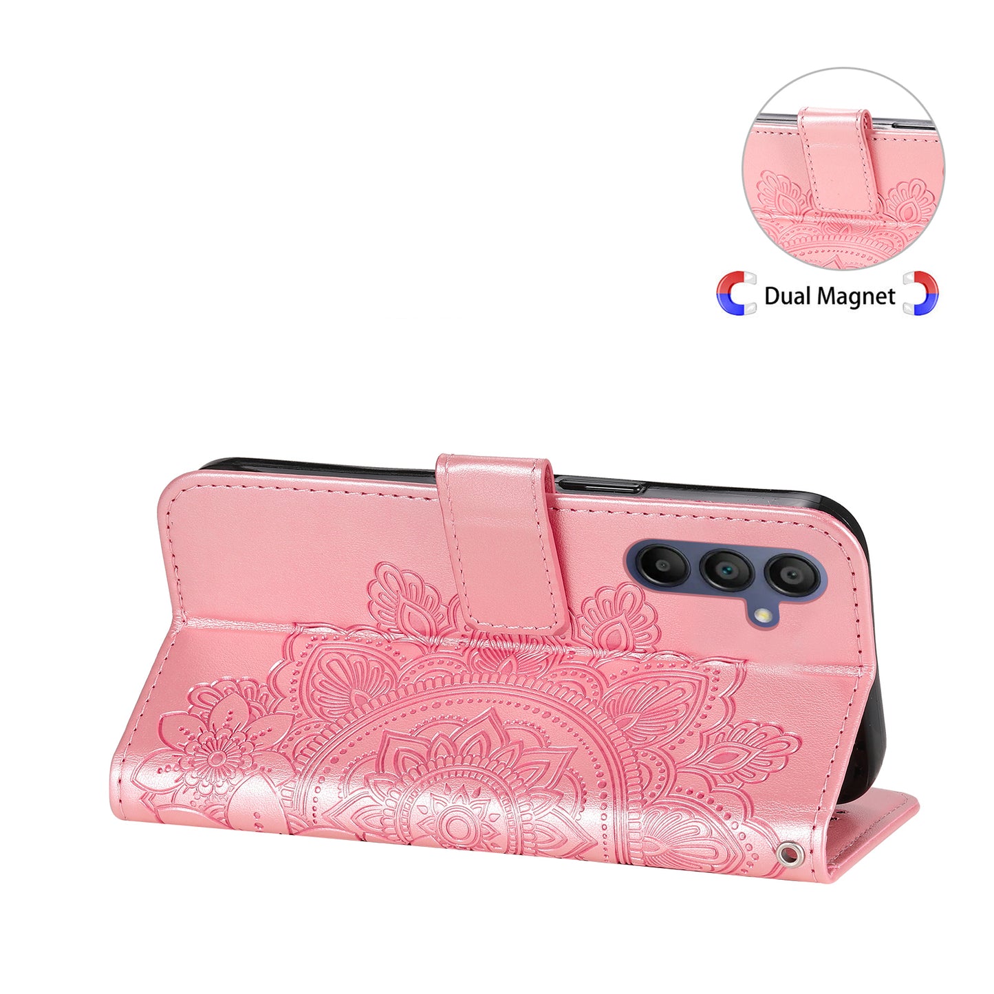 For Samsung Galaxy A16 5G / A16 4G Case PU Leather Wallet Floral Phone Cover Stand View - Pink