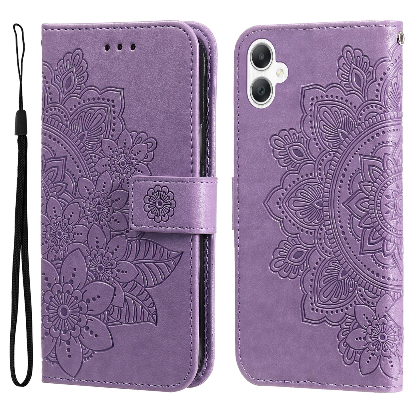 For Samsung Galaxy A06 Case PU Leather Wallet Floral Phone Cover Stand View - Purple