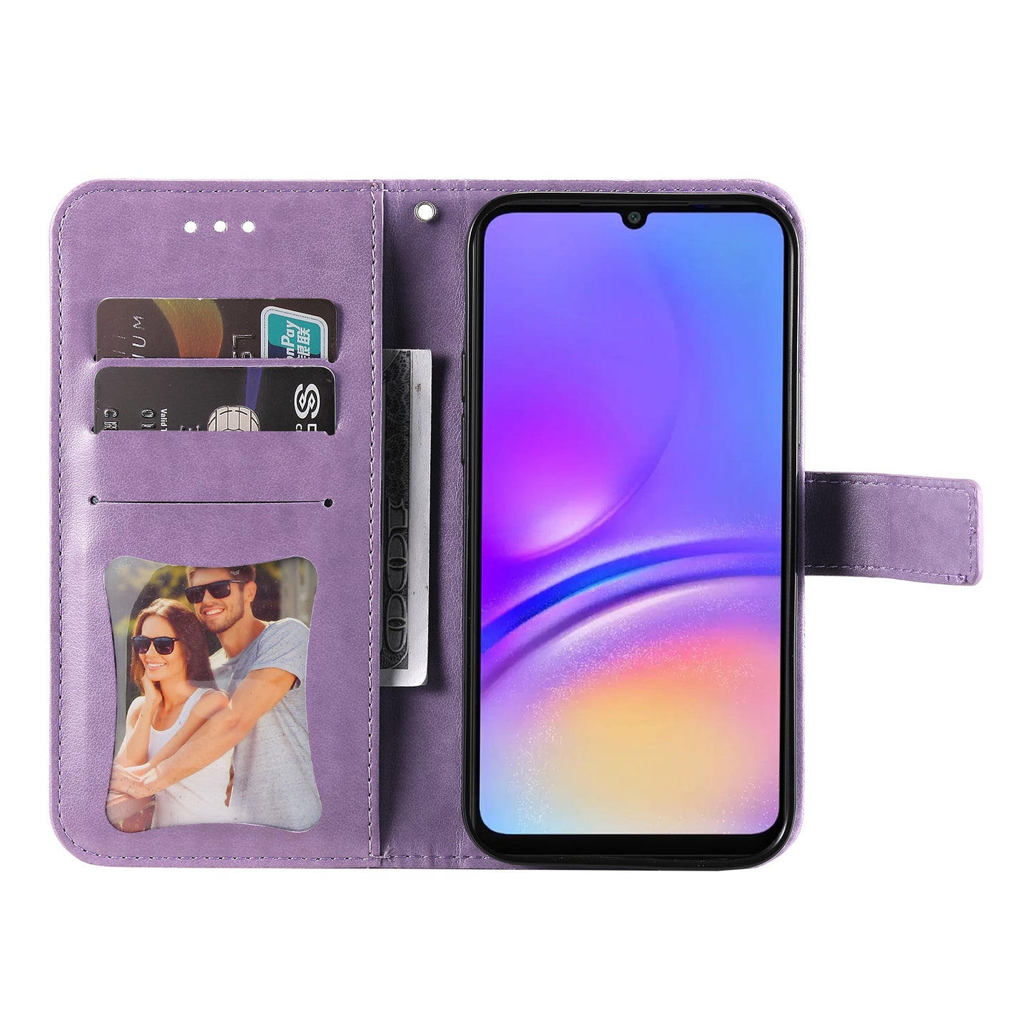 For Samsung Galaxy A06 Case PU Leather Wallet Floral Phone Cover Stand View - Purple