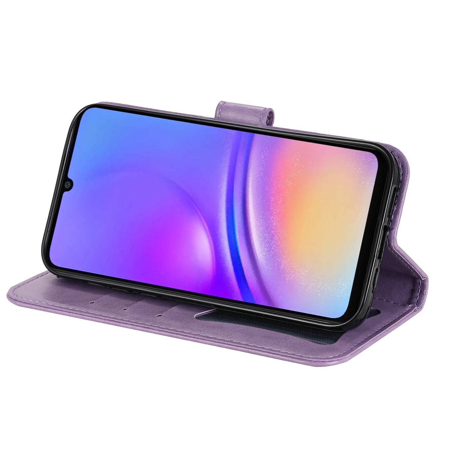For Samsung Galaxy A06 Case PU Leather Wallet Floral Phone Cover Stand View - Purple