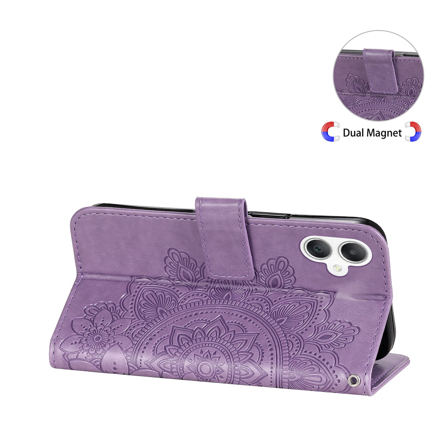 For Samsung Galaxy A06 Case PU Leather Wallet Floral Phone Cover Stand View - Purple