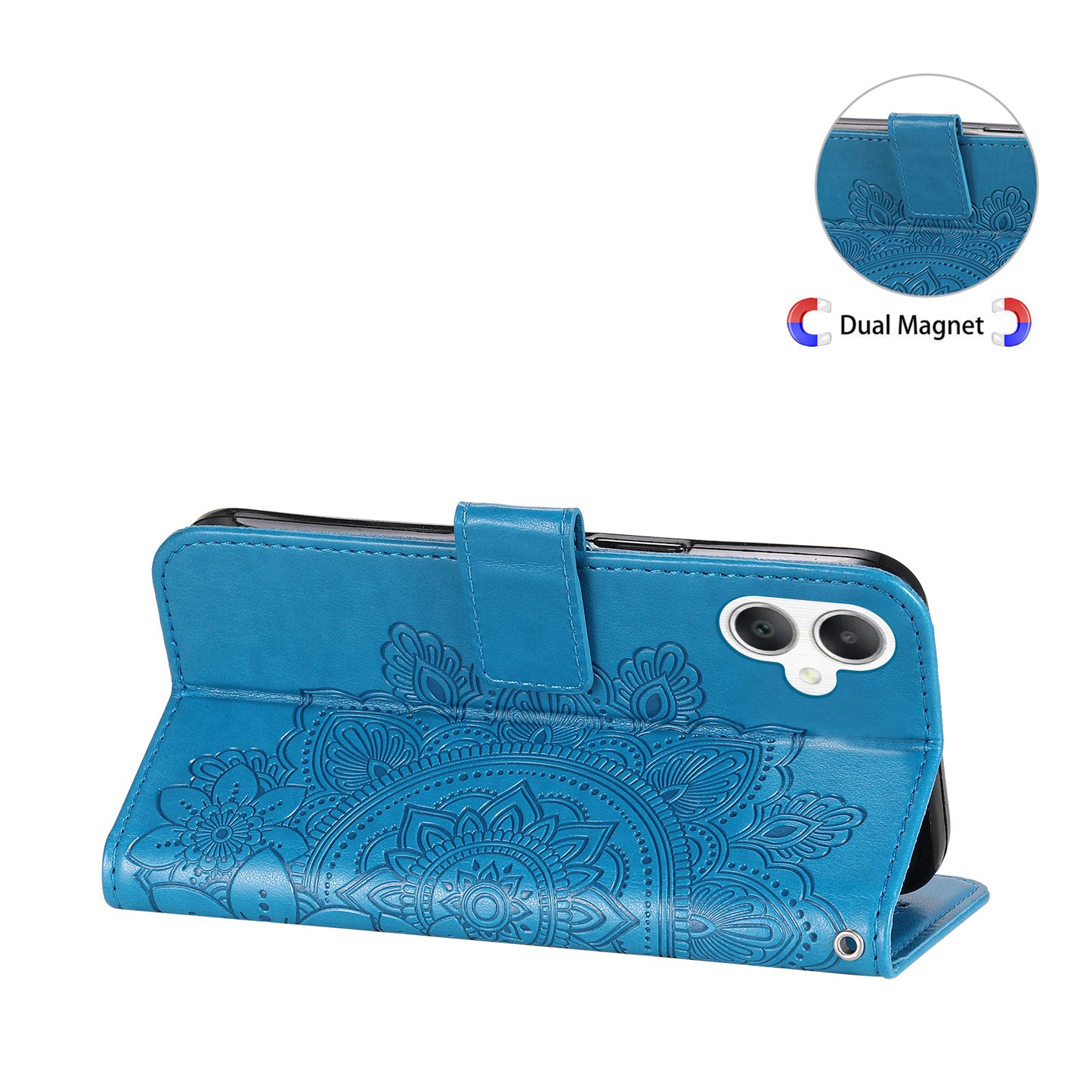For Samsung Galaxy A06 Case PU Leather Wallet Floral Phone Cover Stand View - Blue