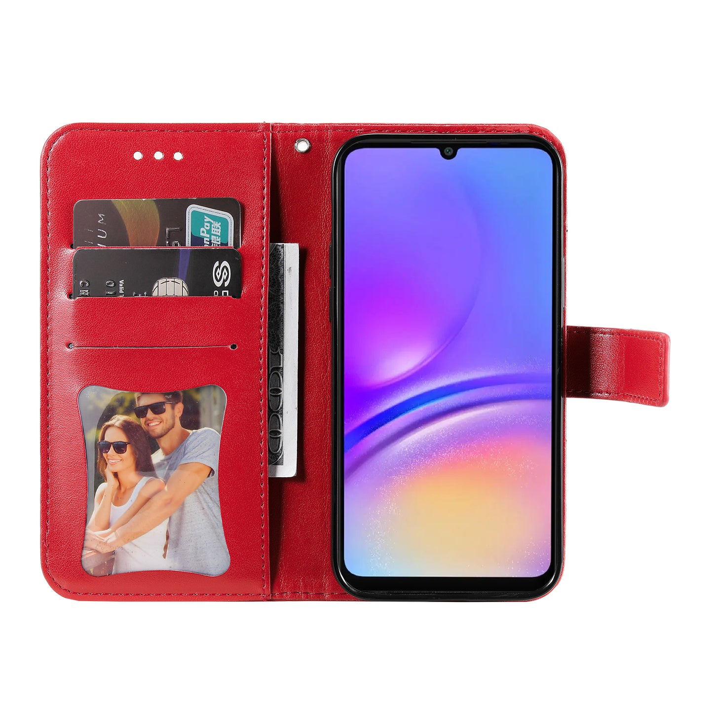 For Samsung Galaxy A06 Case PU Leather Wallet Floral Phone Cover Stand View - Red