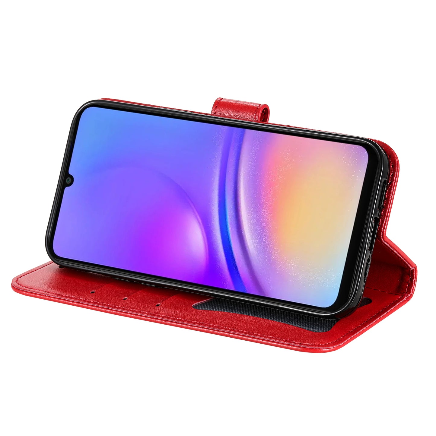For Samsung Galaxy A06 Case PU Leather Wallet Floral Phone Cover Stand View - Red