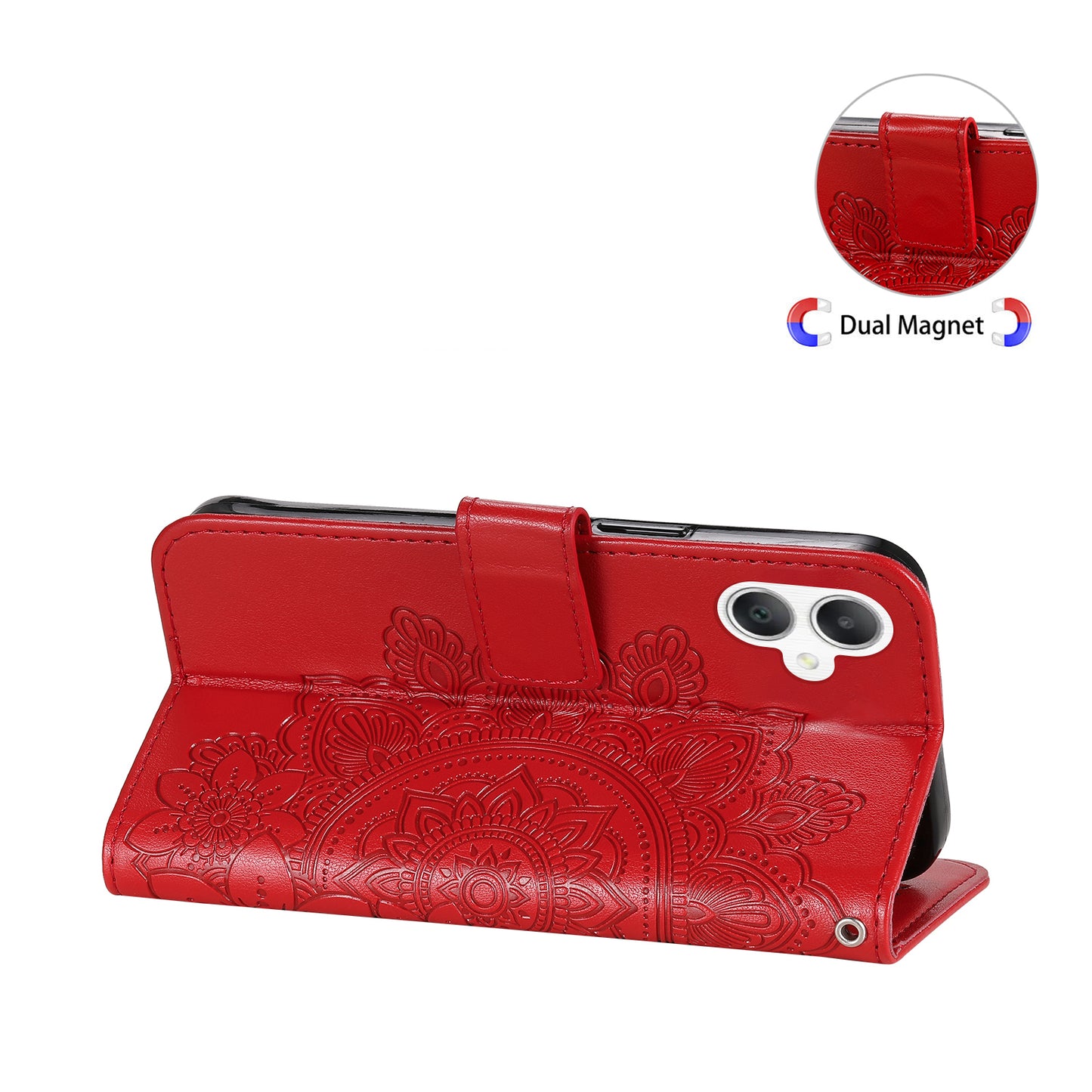 For Samsung Galaxy A06 Case PU Leather Wallet Floral Phone Cover Stand View - Red