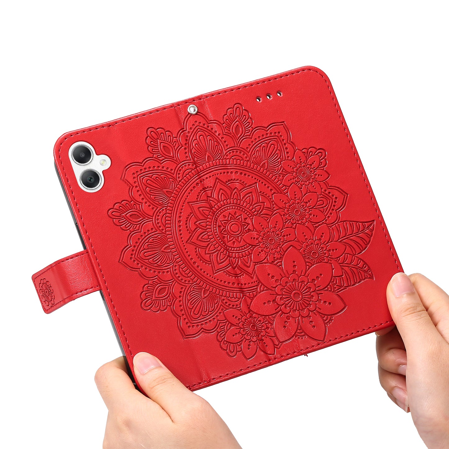 For Samsung Galaxy A06 Case PU Leather Wallet Floral Phone Cover Stand View - Red