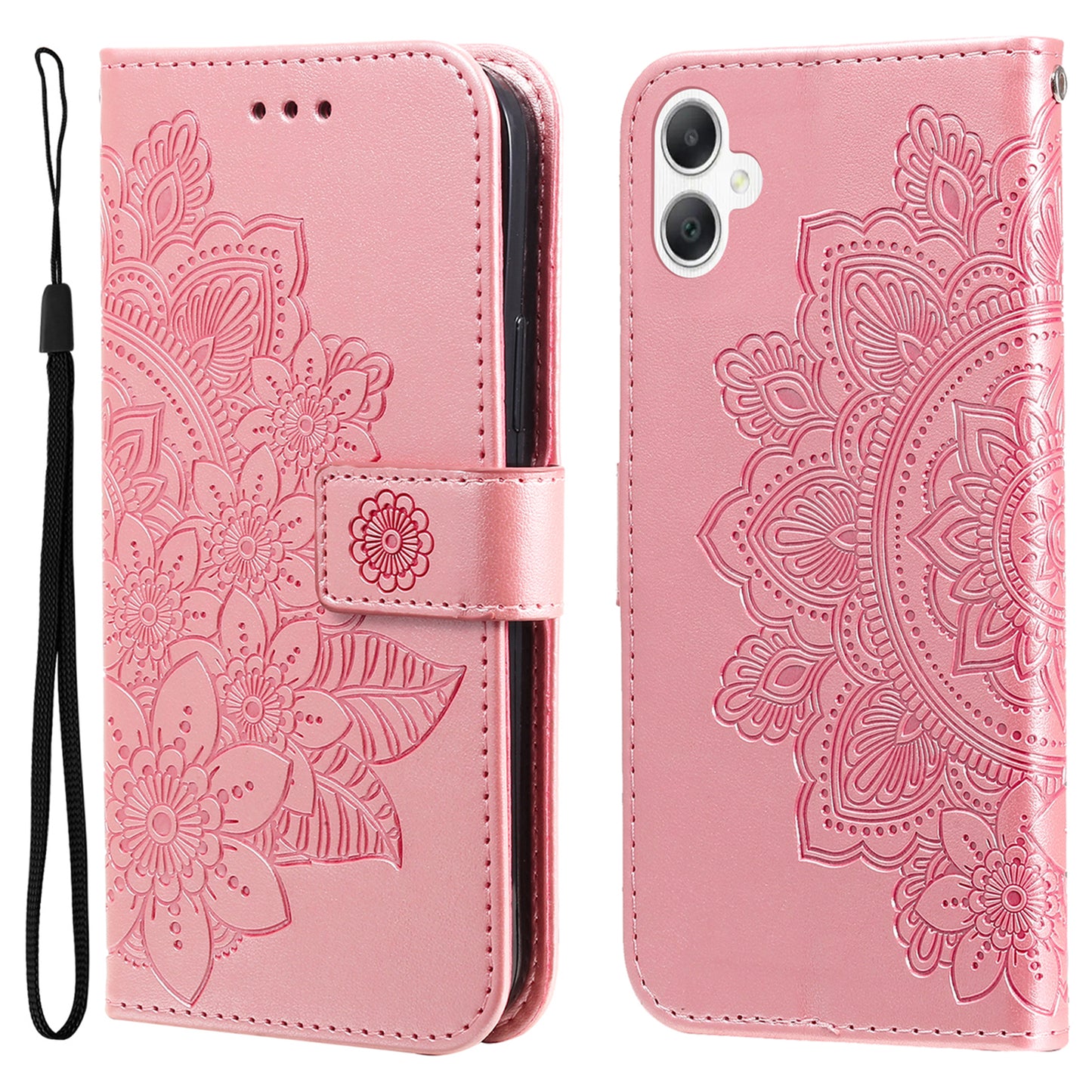 For Samsung Galaxy A06 Case PU Leather Wallet Floral Phone Cover Stand View - Pink