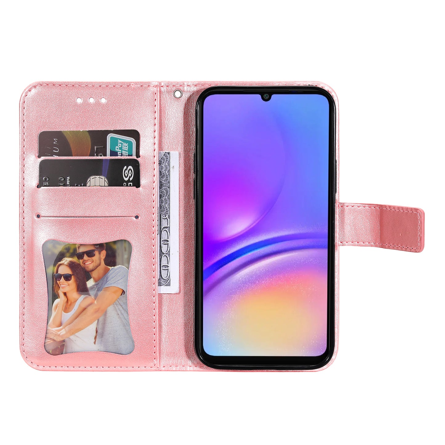 For Samsung Galaxy A06 Case PU Leather Wallet Floral Phone Cover Stand View - Pink