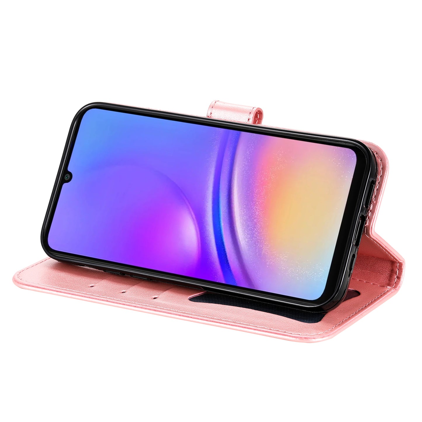 For Samsung Galaxy A06 Case PU Leather Wallet Floral Phone Cover Stand View - Pink