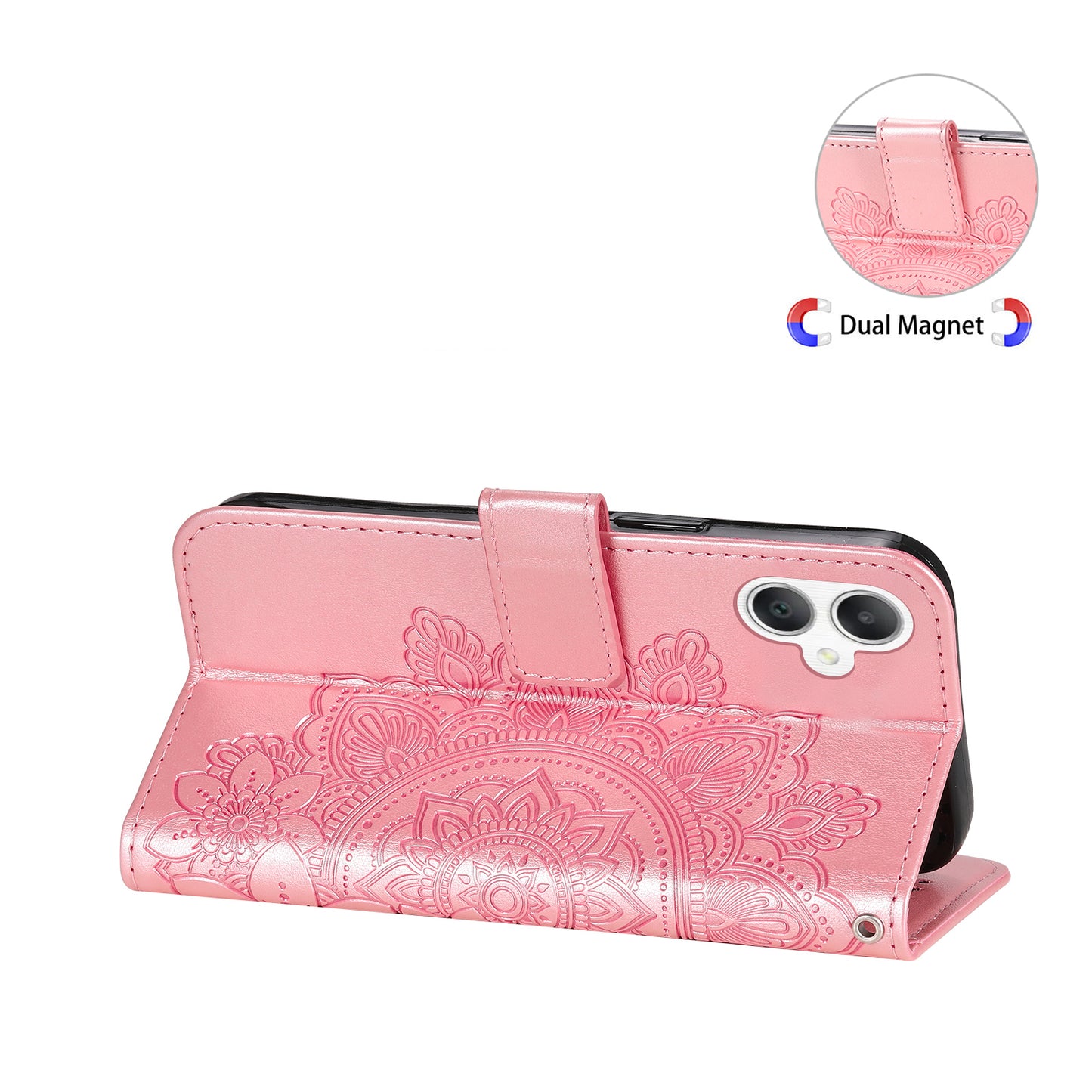 For Samsung Galaxy A06 Case PU Leather Wallet Floral Phone Cover Stand View - Pink