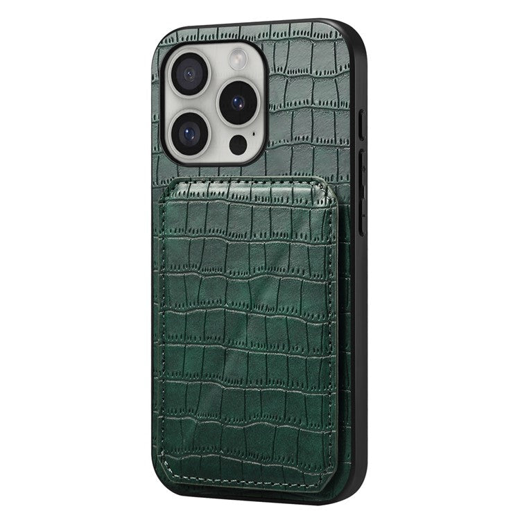 D03 Style For iPhone 16 Pro Case Crocodile Texture PU+PC+TPU Phone Cover with Kickstand, Card Slot - Green