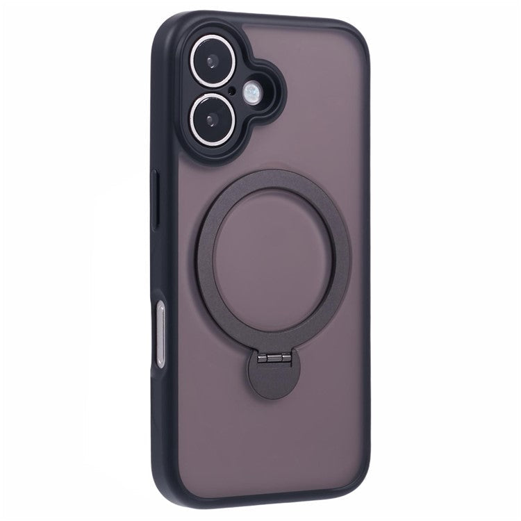 For iPhone 16 Plus Case Rotatable Magnetic Kickstand TPU+PC Matte Phone Cover - Black