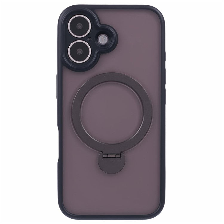 For iPhone 16 Plus Case Rotatable Magnetic Kickstand TPU+PC Matte Phone Cover - Black