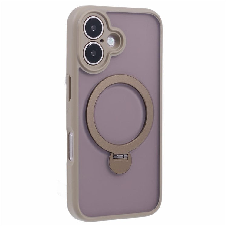 For iPhone 16 Plus Case Rotatable Magnetic Kickstand TPU+PC Matte Phone Cover - Titanium Gold
