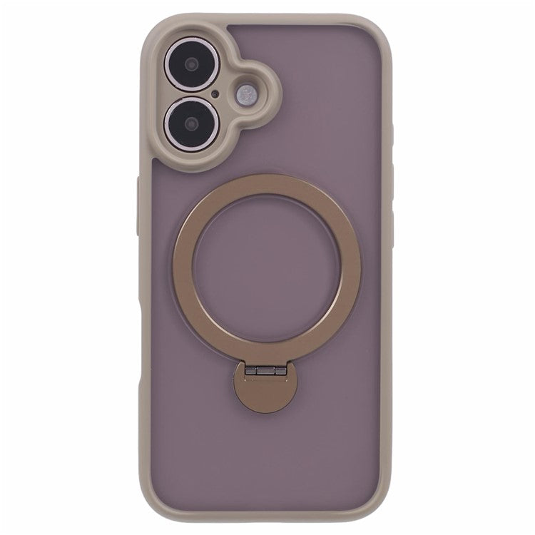 For iPhone 16 Plus Case Rotatable Magnetic Kickstand TPU+PC Matte Phone Cover - Titanium Gold