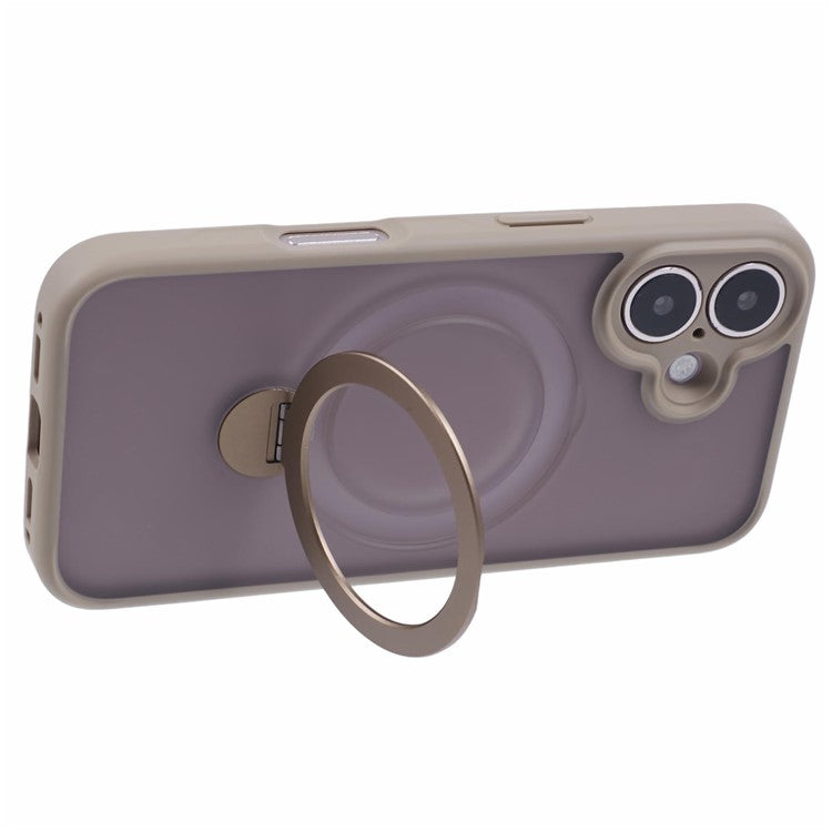 For iPhone 16 Plus Case Rotatable Magnetic Kickstand TPU+PC Matte Phone Cover - Titanium Gold