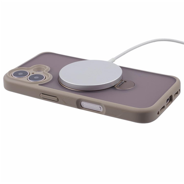 For iPhone 16 Plus Case Rotatable Magnetic Kickstand TPU+PC Matte Phone Cover - Titanium Gold
