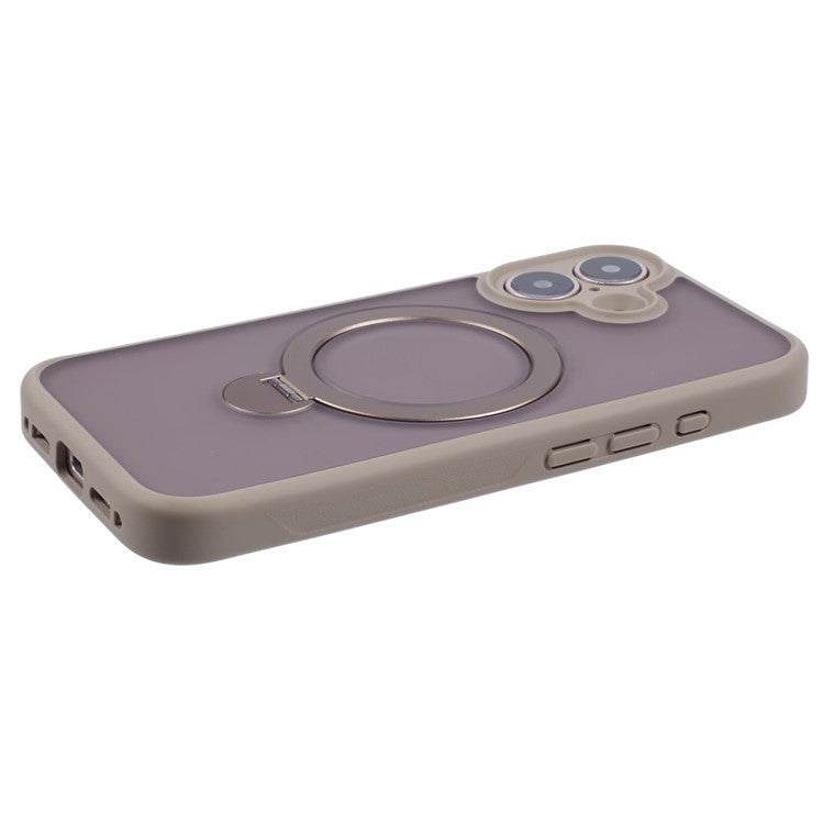 For iPhone 16 Plus Case Rotatable Magnetic Kickstand TPU+PC Matte Phone Cover - Titanium Gold