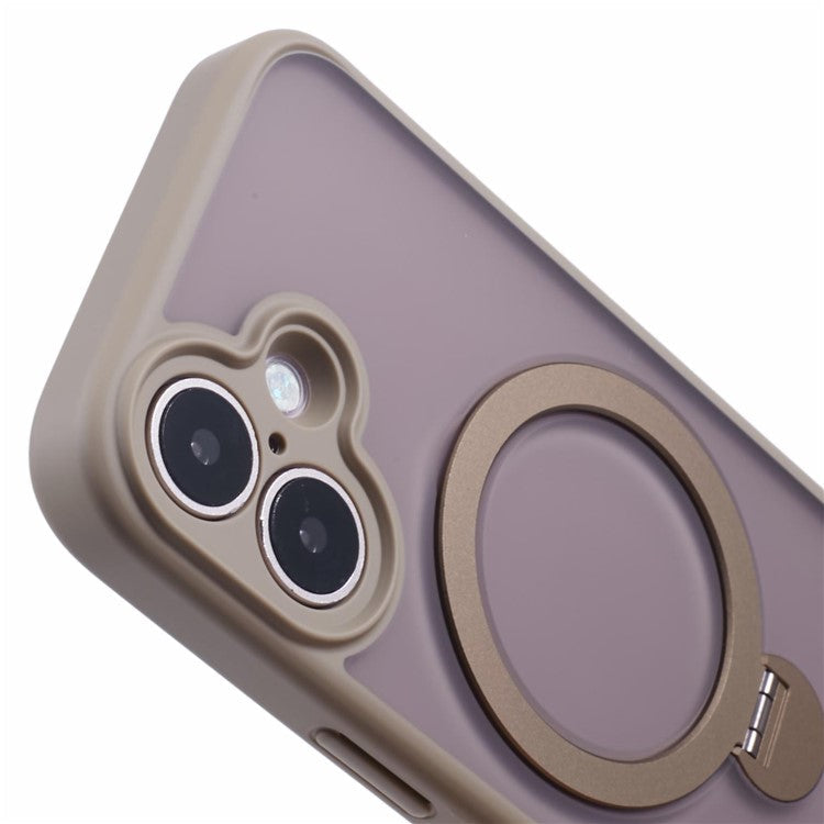 For iPhone 16 Plus Case Rotatable Magnetic Kickstand TPU+PC Matte Phone Cover - Titanium Gold
