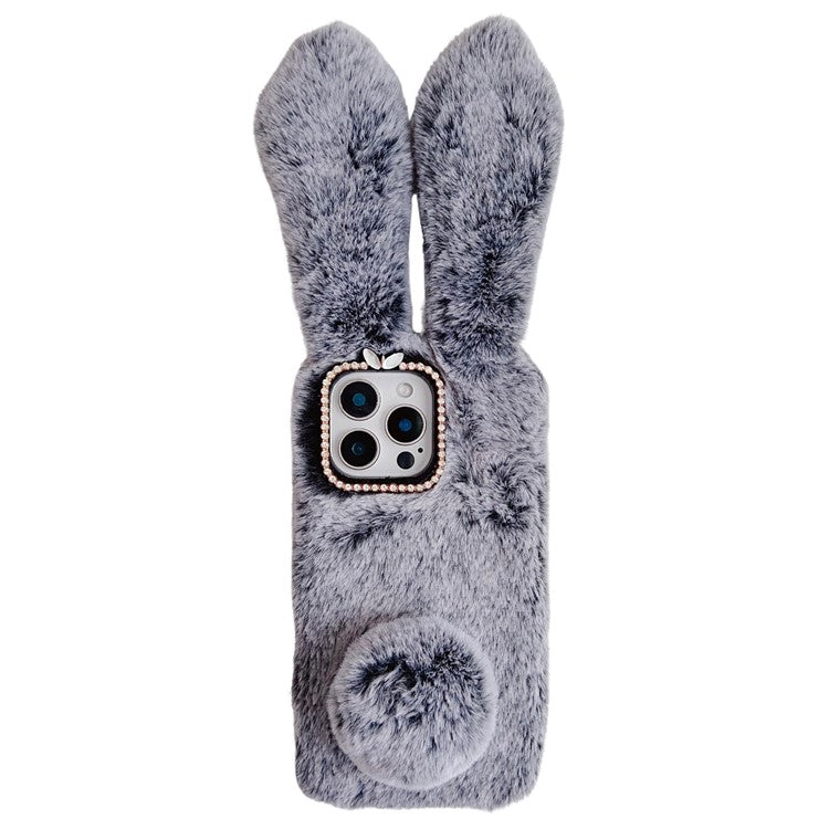 For iPhone 16 Pro Case Bunny Ears Furry Soft TPU Protective Phone Cover - Dark Grey