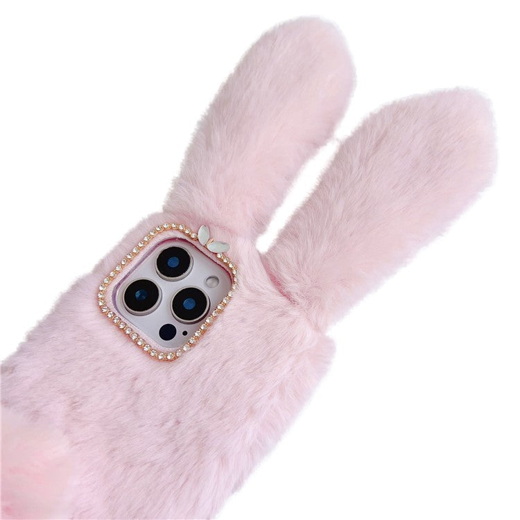 For iPhone 16 Pro Case Bunny Ears Furry Soft TPU Protective Phone Cover - Dark Grey