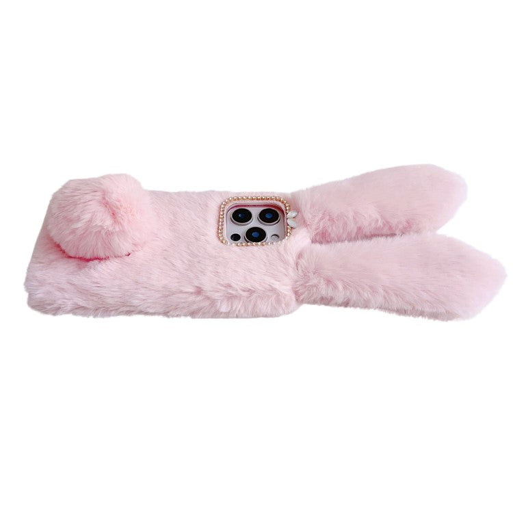 For iPhone 16 Pro Case Bunny Ears Furry Soft TPU Protective Phone Cover - Dark Grey