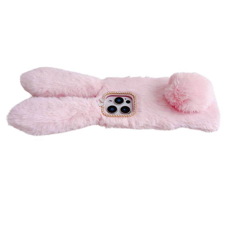 For iPhone 16 Pro Case Bunny Ears Furry Soft TPU Protective Phone Cover - Dark Grey