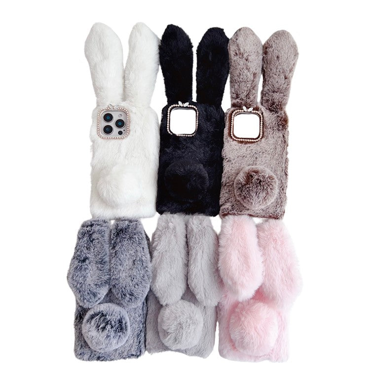 For iPhone 16 Pro Case Bunny Ears Furry Soft TPU Protective Phone Cover - Dark Grey