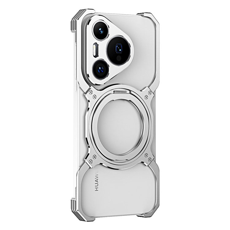 For Huawei Pura 70 Magnetic Case Kickstand Metal Bumper Phone Cover - Silver / Silver