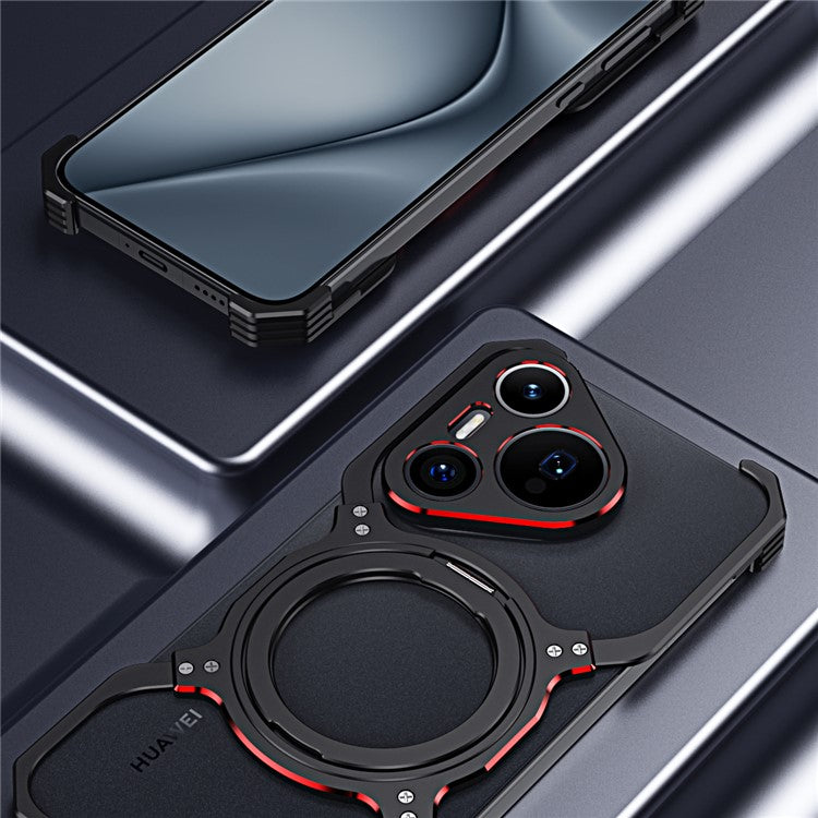 For Huawei Pura 70 Magnetic Case Kickstand Metal Bumper Phone Cover - Silver / Silver